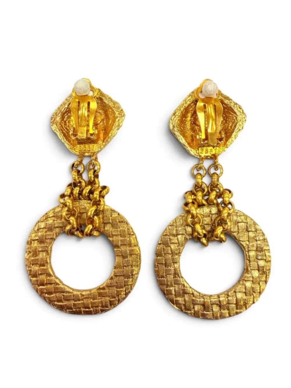 Chanel Vintage 29 Metal CC Logo Chain Hoop Earrings Gold